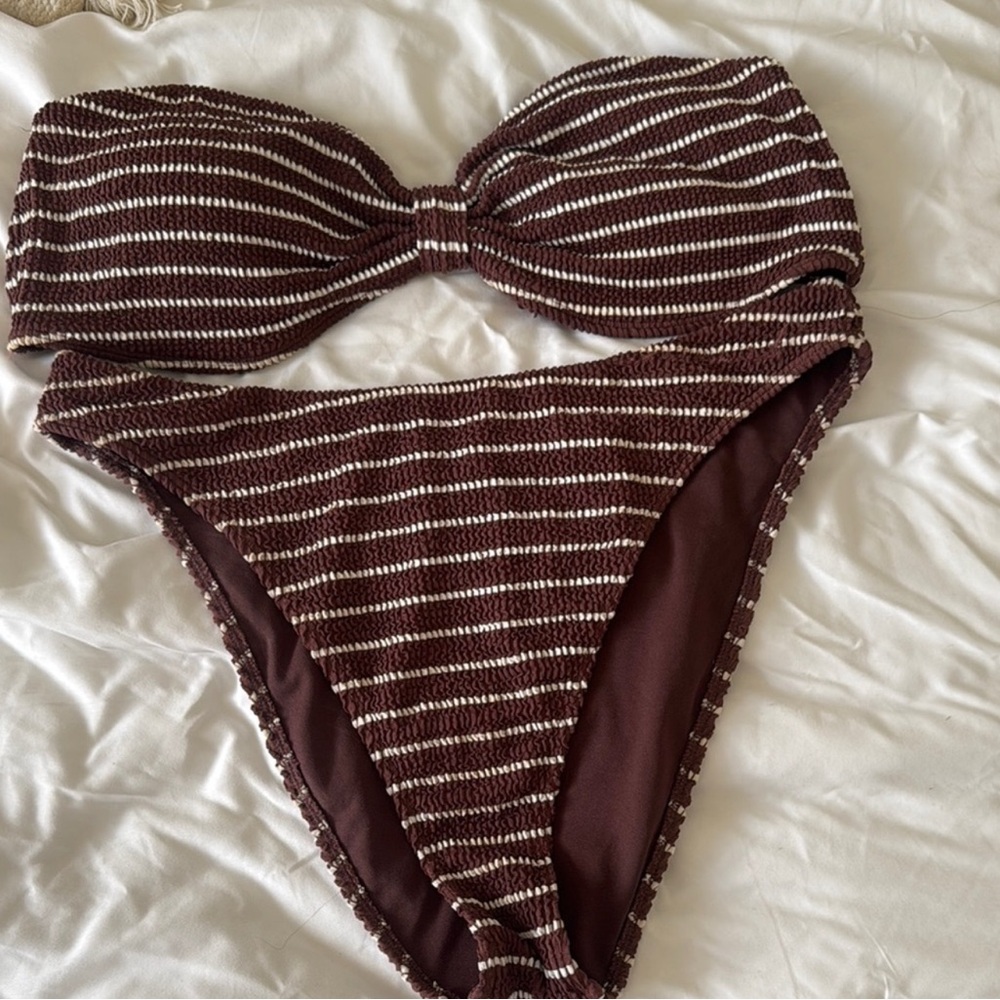Abercrombie & Fitch Brown and White Striped Bikini